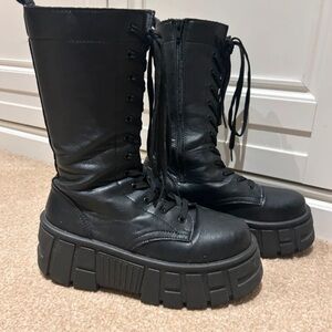 Sleek Black Platform Combat Boots